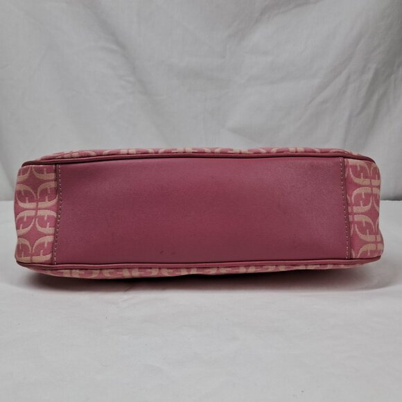 Vtg Fossil Pink Signature Jacquard Fabric Leather Trim Shoulder Demi Bag Purse - Picture 5 of 14